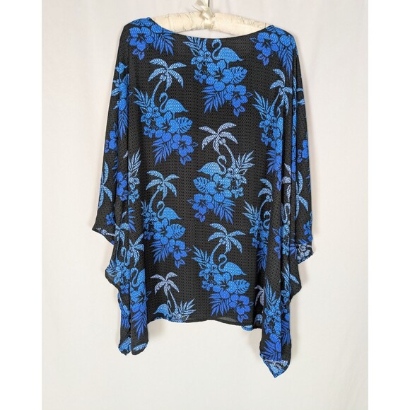 Quacker Factory Poncho Blouse Women’s 1X Palm Trees & Flamingo Print Breezy - Picture 5 of 8